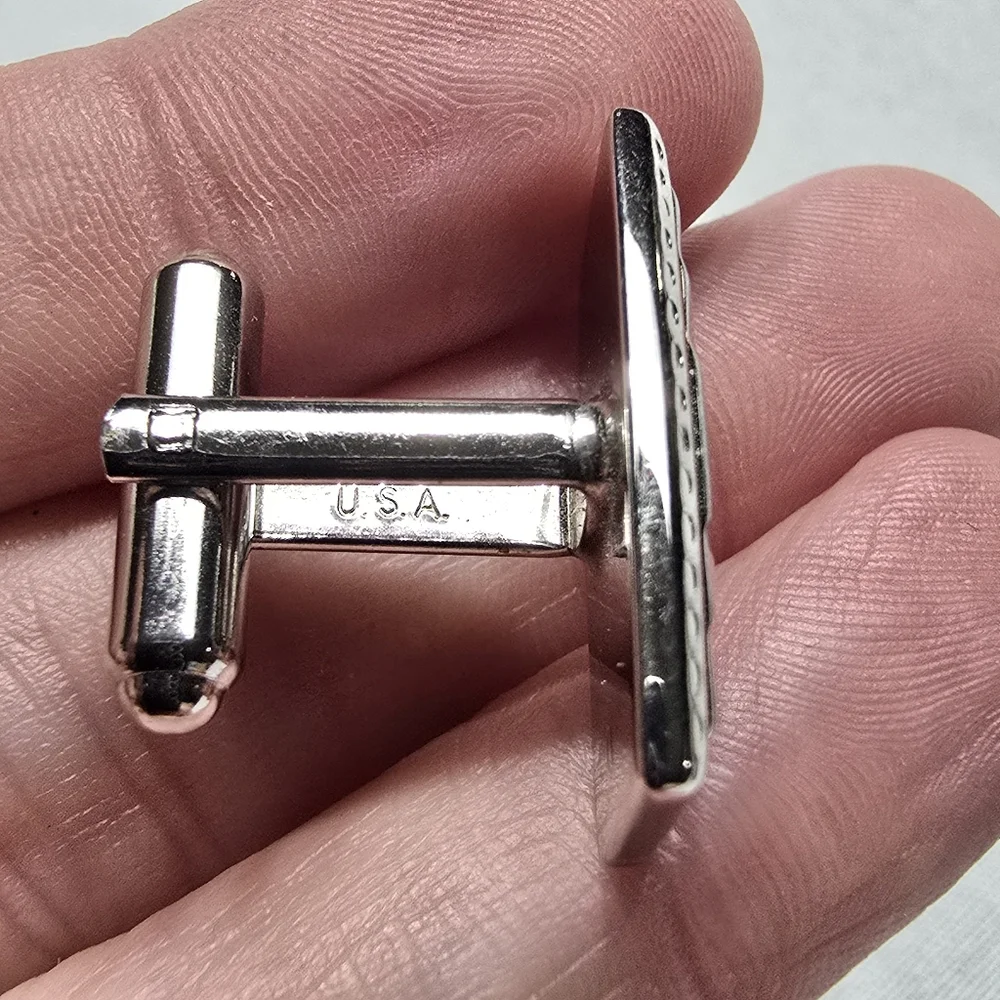 Vtg Hickock USA Silvertone MCM 1960's Silvertone Chevron Cufflinks & Tie Clip